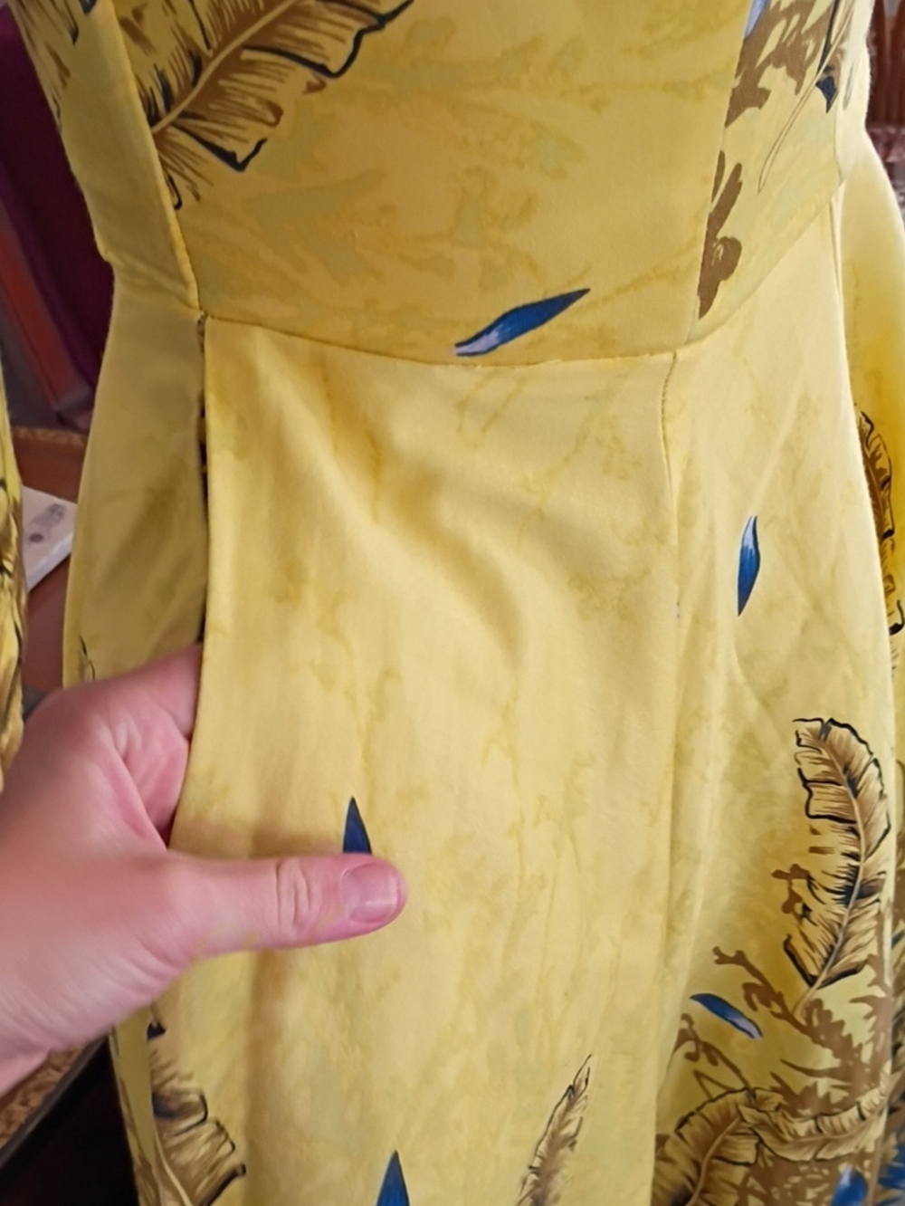 Deadly James Hawaiian Tiki Pin-up Dress Yellow And Blue Cotton Size Small - Picture 4 of 6